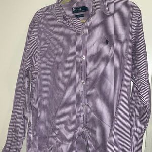 RALPH LAUREN POLO Shirt Mens M Purple & White Stripes CUSTOM FIT